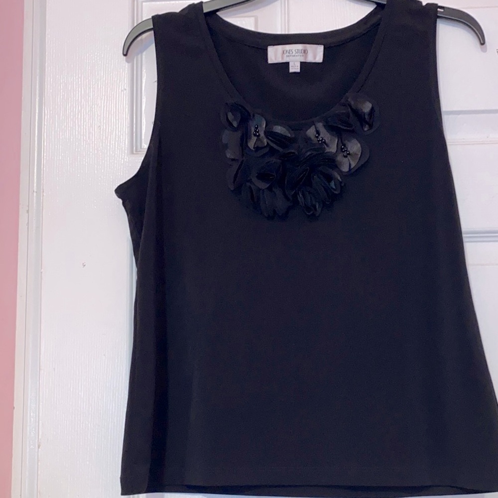Black Sleeveless Top with Floral Detail